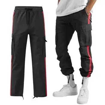 Мужские брюки-карго контрастного цвета в полоску, с множеством карманов, Свободные, с глубоким вырезом в промежности, в тон топу, Эластичный пояс, мужские брюки полной длины, мужские