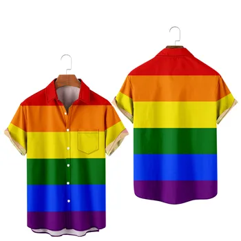 Гордость, ЛГБТ, Любовь, Лесбийский Дизайн, Рубашки с короткими рукавами и карманами с радужным принтом, Рубашки с ЛГБТ-принтом, Мужские и женские Топы
