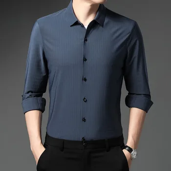 Бесплатная доставка 2022, мужская весенне-осенняя новая рубашка в клетку из шелка тутового цвета с длинными рукавами, бесшовная профессиональная рубашка без железа