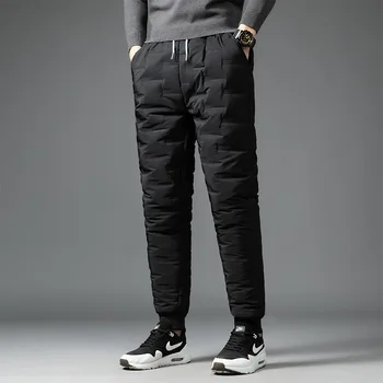 Мужские зимние уличные холодостойкие Теплые брюки с хлопковой подкладкой, повседневные брюки, утолщенные брюки, леггинсы, мужские брюки M-4XL