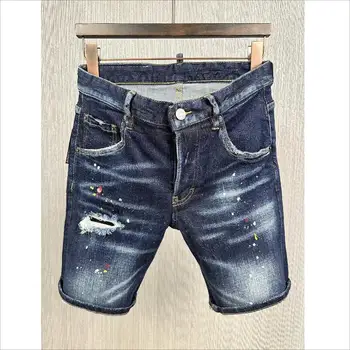 Мужские летние короткие джинсы, модные повседневные джинсовые шорты с узкими дырочками D15-1