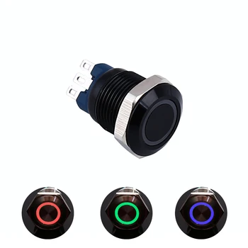 ONPOW 12 мм трехцветный кольцевой светодиодный водонепроницаемый кнопочный переключатель из черного алюминиевого сплава GQ12AF-10E/RGB/A с мгновенным срабатыванием