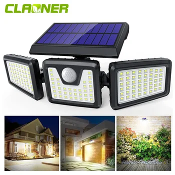 CLAONER Solar Power Security Light Outdoor 3 головки 2500LM 128 LED PIR Датчик движения Наружная Водонепроницаемая Энергосберегающая лампа IP65