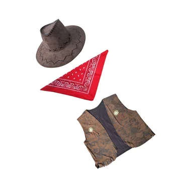 3 шт Мужская ковбойская шляпа, тематические сувениры для вечеринок, Костюм Шерифа, Женские шляпы, Платье, Шарф, Комплект Aldult