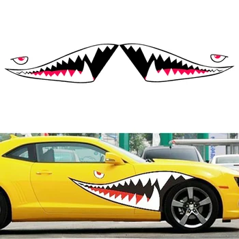 Пара 59-дюймовых виниловых наклеек с изображением зубов акулы, Виниловая наружная наклейка для боковой двери автомобиля, автомобильные аксессуары