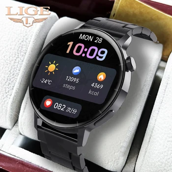 LIGE Температура тела Bluetooth Вызов Смарт-часы Мужские 2023 Спортивный браслет Водонепроницаемые Мужские умные часы с пользовательским циферблатом для IOS Android