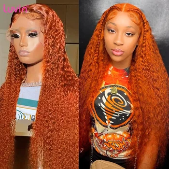 Luvin 30-дюймовый Имбирно-оранжевый кудрявый парик на кружеве 13x4, Прозрачная Свободная Глубокая волна человеческих волос Remy 13x6 спереди Для женщин