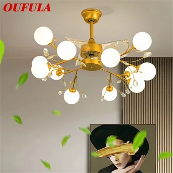 Потолочный вентилятор OUFULA Nordic Branch с подсветкой, современная светодиодная лампа-вентилятор с дистанционным управлением для домашней столовой