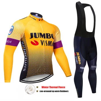 Комплект с длинным рукавом из джерси для велоспорта Jumbo Visma, женская мужская зимняя одежда для велоспорта, модная теплая рубашка для шоссейного велосипеда, зимний термо-флис