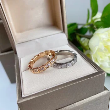 серебро 925 пробы, позолоченное кольцо с обнаженной змеиной костью с полным бриллиантом, европейский и американский модный бренд для пожилых дам, роскошные ювелирные изделия