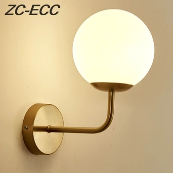 ZC-ECC Современные Светодиодные Настенные Светильники с Лампами E27 Золотое Черное Железное Бра Стеклянный Шар Светодиодные Настенные Светильники для Спальни, Гостиной