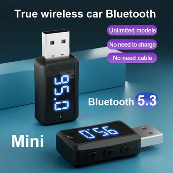 Автомобильный Bluetooth 5.3 FM02 Mini USB Передатчик-приемник со светодиодным дисплеем, громкая связь, автомобильный комплект автоматического беспроводного аудио для fm-радио