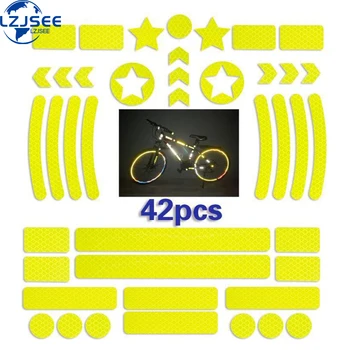 42шт Велосипедных наклеек, Светоотражающая лента, Флуоресцентные полосы для MTB велосипеда, велосипедные ленты MTB, Велосипедный шлем, Мотоцикл, Скутер