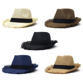 Новая простая пляжная шляпа, мужская летняя кепка, Повседневная фетровая шляпа, Мужская соломенная шляпа с защитой от ультрафиолета, сомбреро с широкими полями