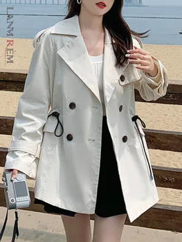 LANMREM 2023, Весенний Новый Корейский Женский тренч с отложным воротником и длинными рукавами, пальто с завязками, Повседневная Женская уличная одежда 2YA347