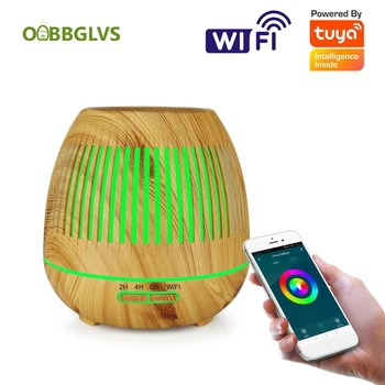 Tuya Smart WiFi диффузор 400 мл аромат эфирного масла ультразвуковой увлажнитель воздуха с древесным зерном, Полый Ароматерапевтический светодиодный Светильник для Дома