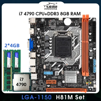 Материнская плата JINGSHA H81 LGA 1150 Kit с процессором i7 4790 И оперативной памятью DDR3 8 ГБ VGA HD Gamer PC M-ATX H81M 1150 placa mãe