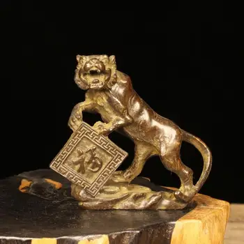 Старый Китай Фэн-шуй Латунь Благоприятное богатство Счастливый персонаж Двенадцать китайских Знаков Зодиака Маленькая статуя тигра