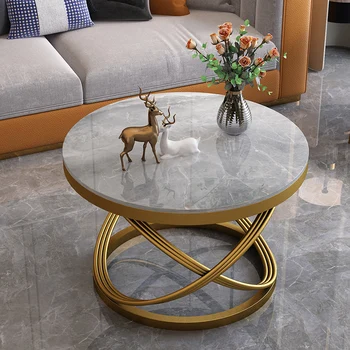 Журнальный столик в минималистичном стиле для гостиной, Современные круглые столы для дома из скандинавского металла, Металлические ножки из натурального камня, Предметы домашнего обихода Mesa Centro
