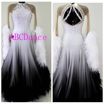 Платье для бальных танцев ABCDance Modern Waltz Tango, платье из гладких перьев, Стандартное бальное платье для соревнований, костюм