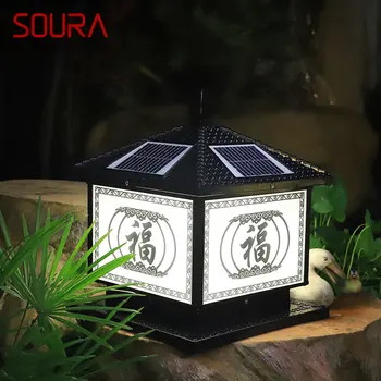 SOURA Solar Post Lamp Outdoor Vintage Creative Chinese Pillar Light LED Водонепроницаемый IP65 для Дома Виллы Сада Патио