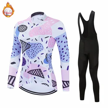2023 Зимняя велосипедная куртка, комплект из джерси для велоспорта, женская термо-флисовая одежда для велоспорта с длинным рукавом, спортивная форма для езды на велосипеде, Спортивная форма для катания на велосипеде