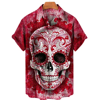Гавайская рубашка с 3D принтом Черепов для мужчин 5xl, негабаритный топ с короткими рукавами, мужские Дышащие Свободные рубашки, Мужские 2023, Лето