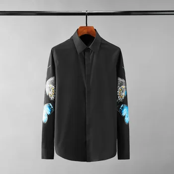 Мужские хлопчатобумажные рубашки Minglu Cotton, высококачественные повседневные мужские рубашки с цветочным принтом и бабочкой, облегающие мужские рубашки для вечеринок
