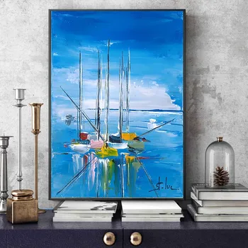 Roseplato Абстрактная красочная парусная лодка, картина маслом на холсте, плакат и принт, настенное искусство для гостиной без рамки