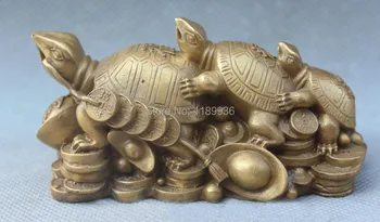 Счастливый Китайский Домашний Фэншуй из чистой Латуни 3 черепахи Денежное Богатство Богатая Статуя