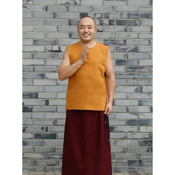 Летняя одежда монаха-ламы, короткий жилет для отдыха, одежда тибетского монаха, топ на пуговицах с круглым вырезом, тибетская миссионерская куртка