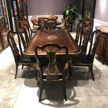 Обеденный стол с инкрустацией из массива британского дерева, набор для виллы, обеденный стол и стул Theodore TA Furniture, украшение стола