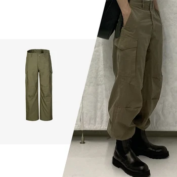 Весенне-летние новые Серо-зеленые брюки-карго с прямыми карманами для рабочей одежды, повседневные брюки Унисекс Trend 3208