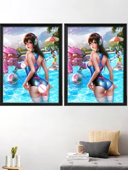 D.VA Мультфильм Kawaii Sexy Nude JunkRat Game Аниме Арт-Плакат, украшение стен, Принты из шелка для гостиной и спальни, Индивидуальный домашний декор