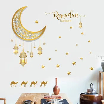 Лампа в виде полумесяца и звезды в стиле ретро, наклейки на стену, гостиная, спальня, фон, украшение дома, обои, декор, самоклеящиеся наклейки