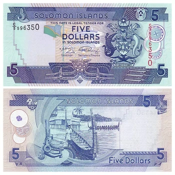 Оригинальные бумажные деньги Соломоновых островов Возрастом 5 долларов Банкноты Предметы коллекционирования Не валюта