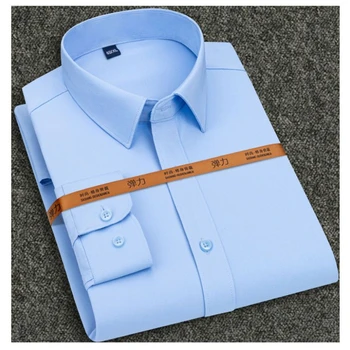 Весенне-летние рубашки для мужчин из эластичного бамбукового волокна с длинными короткими рукавами, не из железа, классическая синяя рубашка, топы против морщин