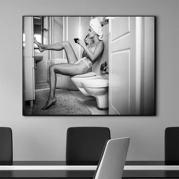 Черно-белая губная помада Женская мода Гламур Картина на холсте Плакат и настенная картина с принтом для украшения дома в баре в туалете