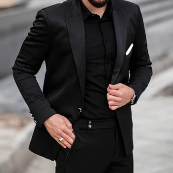Сшитые на заказ Модные мужские костюмы с черными лацканами, приталенный смокинг жениха для свадебного платья, званый ужин, мужская одежда (куртка + брюки)
