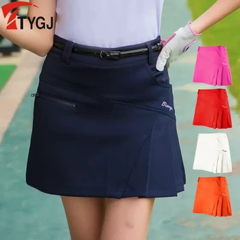 TTYGJ Женские короткие юбки, одежда для гольфа, Плиссированная одежда с высокой талией, Антибликовое теннисное спортивное шоу, Облегающая юбка трапециевидной формы длиной до бедер