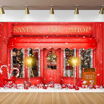 Красный Рождественский фон для фотосъемки, магазин игрушек Санты, Леденцовая трость в снежном мире, Рождественский семейный праздник, баннер для вечеринки, декор фона