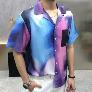 Летняя рубашка 2023 года с коротким рукавом, рубашка с градиентным рисунком, повседневная мужская рубашка, уличная одежда, Дышащая Camisa Fashion Masculina
