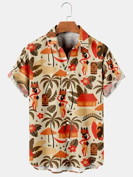 Мужские свободные рубашки в стиле хип-хоп с коротким рукавом, повседневная рубашка на пуговицах, летняя пляжная рубашка для отдыха, Уличная одежда