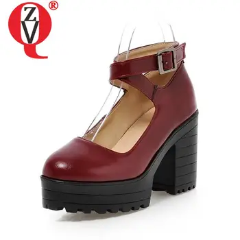 ZVQ/ Женские модные туфли-лодочки на платформе, высоком толстом каблуке, туфли с круглым носком, Черные, Белые, с ремешком на щиколотке, Вечерние туфли ручной работы Sweet Girl