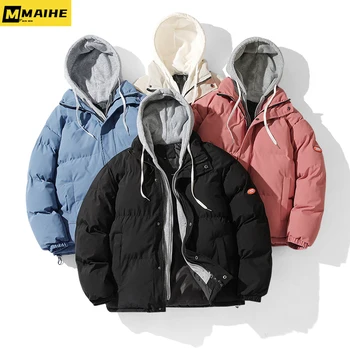 2023 новая мужская зимняя куртка повседневного спортивного однотонного цвета на молнии, теплая парка с капюшоном, корейская мода для фитнеса, свободное мужское пальто M-5XL