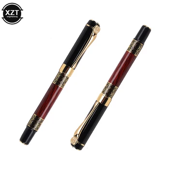 Чернильные ручки роскошного качества с золотой резьбой, Офисная авторучка из красного дерева, школьные канцелярские принадлежности для авторучек