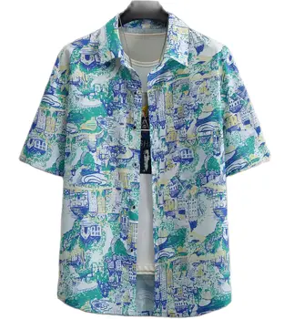 Мужская рубашка с коротким рукавом с принтом, летняя пляжная рубашка большого размера, свободная повседневная пляжная одежда на берегу моря, плюс размер 11XL