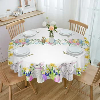 Пасхальное яйцо, цветок кролика, весенняя круглая скатерть, праздничная столовая, водонепроницаемая скатерть, покрытие стола для декора свадебной вечеринки