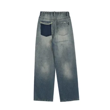 2023 Джинсовые брюки в стиле хип-хоп, уличная одежда, Ретро Винтаж, джинсовые брюки с рваными отверстиями, Мужские джинсовые брюки из стираного хлопка в стиле харадзюку, джинсы в стиле пэчворк.