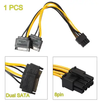 20 см 18AWG Двойной 15-контактный разъем SATA на 8-контактный (6 + 2) PCI Express, адаптер питания видеокарты PCI-E